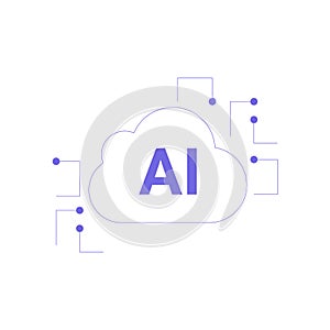 AI Cloud Symbol with Tech Connections in Flat Vector Illustration Symbolizing Artificial Intelligence and Data Networks