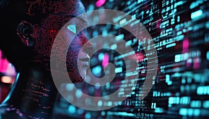 AI Coding Agent in Digital Landscape. Digital code, artificial intelligence, and tech innovation.