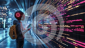 AI Coding Agent in Futuristic City Digital Code, Artificial Intelligence, Tech Innovation