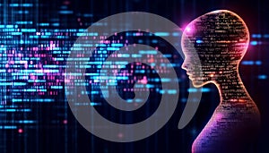 AI Coding Agent Immersed in Digital Code Stream Futuristic Technology and Innovation