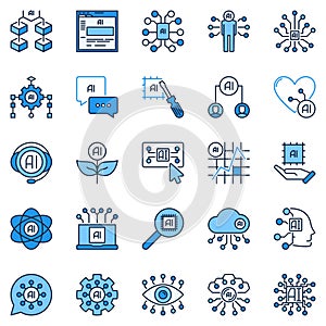 AI colored icons set - Artificial Intelligence Technology creative concept symbols