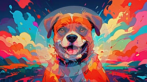 AI Colorfull pop illustration, Happy boxer dog