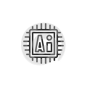 AI computer chip line icon