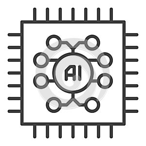 AI Computer Chip vector Artificial Intelligence Tech thin line icon or symbol
