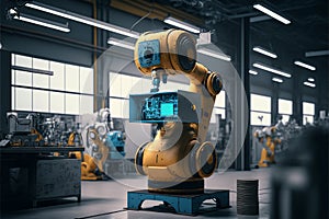 AI computer technology smart factory, industry 4.0, M2M computer aided manufacturing , robot working in factory