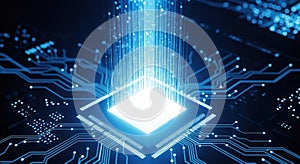 AI Computing Core Technology Glowing Microchip Data Processing