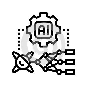 ai and computing merge quantum computer line icon vector illustration