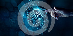 AI computing with neural engine CPU. Artificial Intelligence for big data analytics, robotic process automation. Man working on