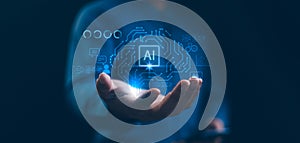 Ai, concept of artificial intelligence. Analytic, automation, machine learning and an autonomous brain. Big data management,