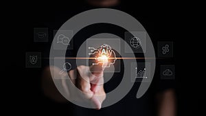 Ai, the concept of artificial intelligence use analytics, automation, and an autonomous brain. big data management, computer
