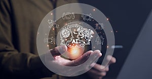 Ai, the concept of artificial intelligence use analytics, automation, and an autonomous brain. big data management, computer