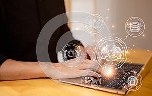 Ai, the concept of artificial intelligence use analytics, automation, and an autonomous brain. big data management, computer