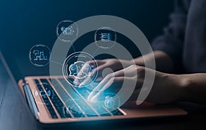 Ai, the concept of artificial intelligence use analytics, automation, and an autonomous brain. big data management, computer