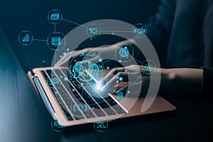 Ai, the concept of artificial intelligence use analytics, automation, and an autonomous brain. big data management, computer