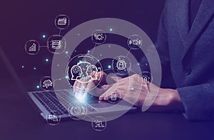 Ai, the concept of artificial intelligence use analytics, automation, and an autonomous brain. big data management, computer