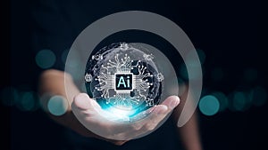 Ai, the concept of artificial intelligence use analytics, automation, and an autonomous brain. big data management, computer