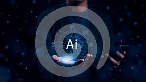 Ai, the concept of artificial intelligence use analytics, automation, and an autonomous brain. big data management, computer
