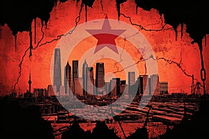 AI concept of China. Flag of China on a processor, CPU Central processing Unit or GPU microchip on a motherboard