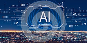 AI concept with downtown Los Angeles