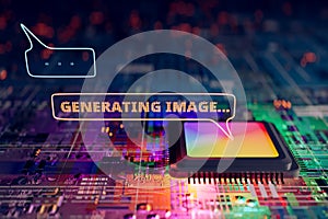 The AI CPU is generating the image requested by the user, 3d rendering