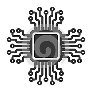 AI, CPU, GPU microchip icon, Machine learning micro chip symbol, ML icon, Artificial intelligence sign.