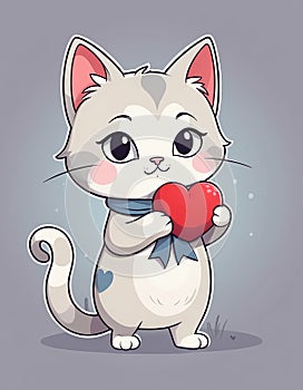 AI created cute cat in love. Holds a heart, valentine\'s day