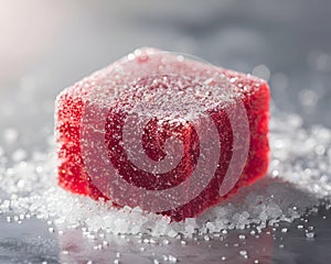 AI-Created Luscious Red Square Candy with Sugar Crystals Artistic Close-up