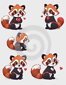 AI created a Set of cute red pandas in love. Holds a heart, valentine\'s day