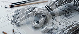 AI creates an image of 3D plastic model of Blueprint hand robot