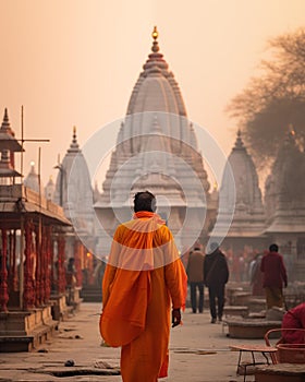 AI creates an image of many monks gathering at a temple to pray