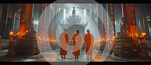 AI creates an image of many monks gathering at a temple to pray and pay to the Buddha