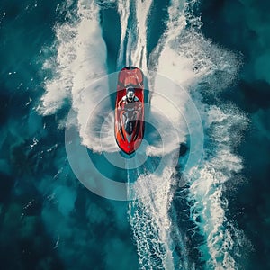 AI creates images of aerial shot of a fast speedboat driving