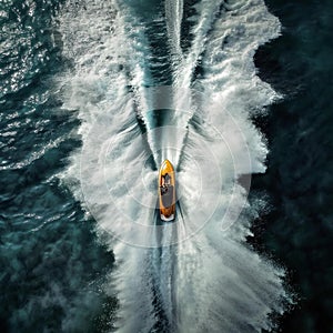 AI creates images of aerial shot of a fast speedboat driving