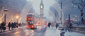 AI creates images, Big Ben, Westminster Bridge and red double decker bus