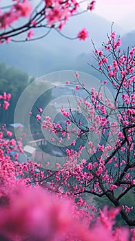 AI creates images of cherry japanese blossom branch,