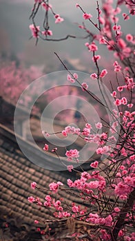 AI creates images of cherry japanese blossom branch,