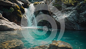 AI creates images, clear photos of a waterfall in the middle of a beautiful natural forest