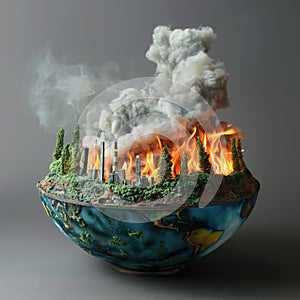 AI creates images of A earth model in the wok, fire under the wok,