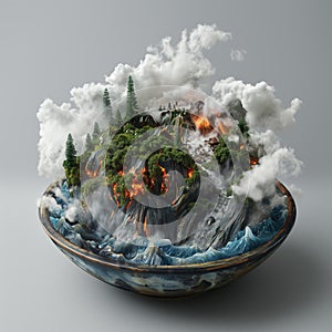 AI creates images of A earth model in the wok, fire under the wok,