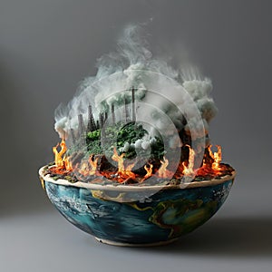 AI creates images of A earth model in the wok, fire under the wok,