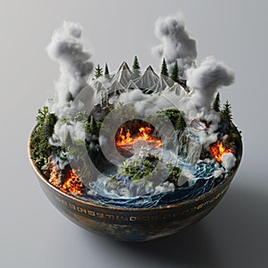 AI creates images of A earth model in the wok, fire under the wok,