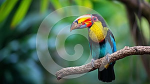 AI creates images of A Great hornbill,Rhinoceros hornbill ,Buceros bicornis is hornbill perches on a branch in a dense forest