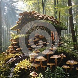AI creates images of a huge forest of mushrooms