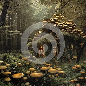 AI creates images of a huge forest of mushrooms