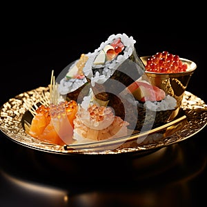 AI creates images, Japanese food, raw fish sushi,Sushi roll