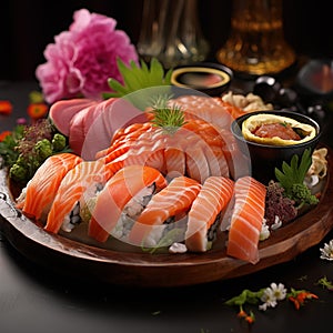 AI creates images, Japanese food, raw fish sushi,Sushi roll