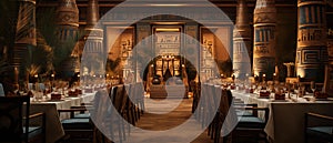 AI creates images of restaurant interiors decorated in Egyptian style.