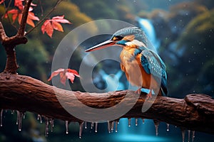 AI creates images of Sharp images, bright colors of Oriental birds Darter catches fish in splashing water