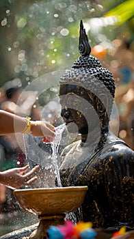 AI creates images of Songkran Festival Bathing the Buddha statue On Songkran Day