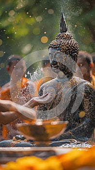 AI creates images of Songkran Festival Bathing the Buddha statue On Songkran Day